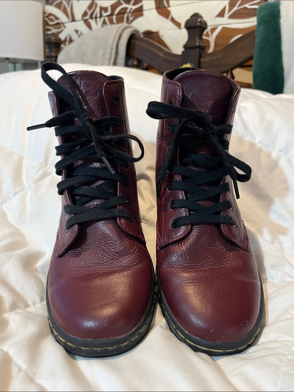 DR. MARTENS LEYTON CHERRY RED LEATHER CASUAL BOOTS - Picture 2 of 8